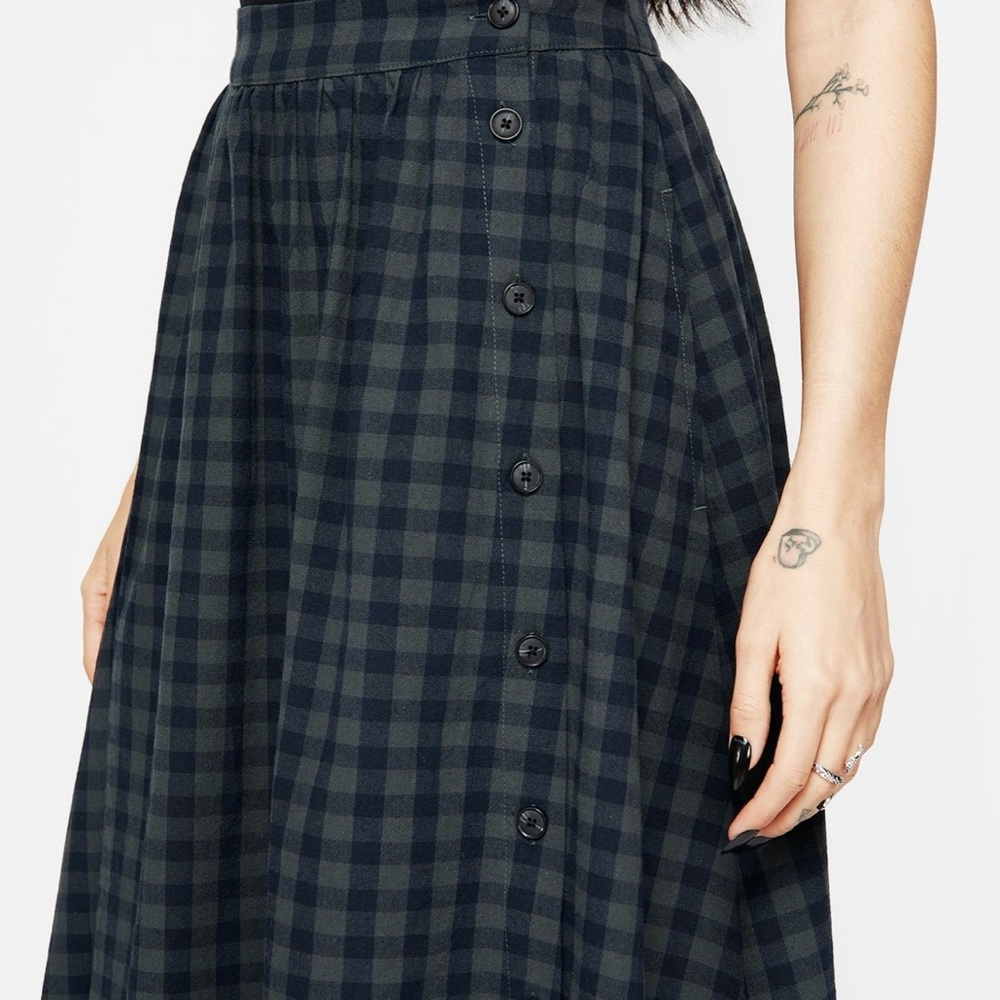 Disturbia Jeannie Check Cotton Button Midaxi Skirt - Picture 3 of 9